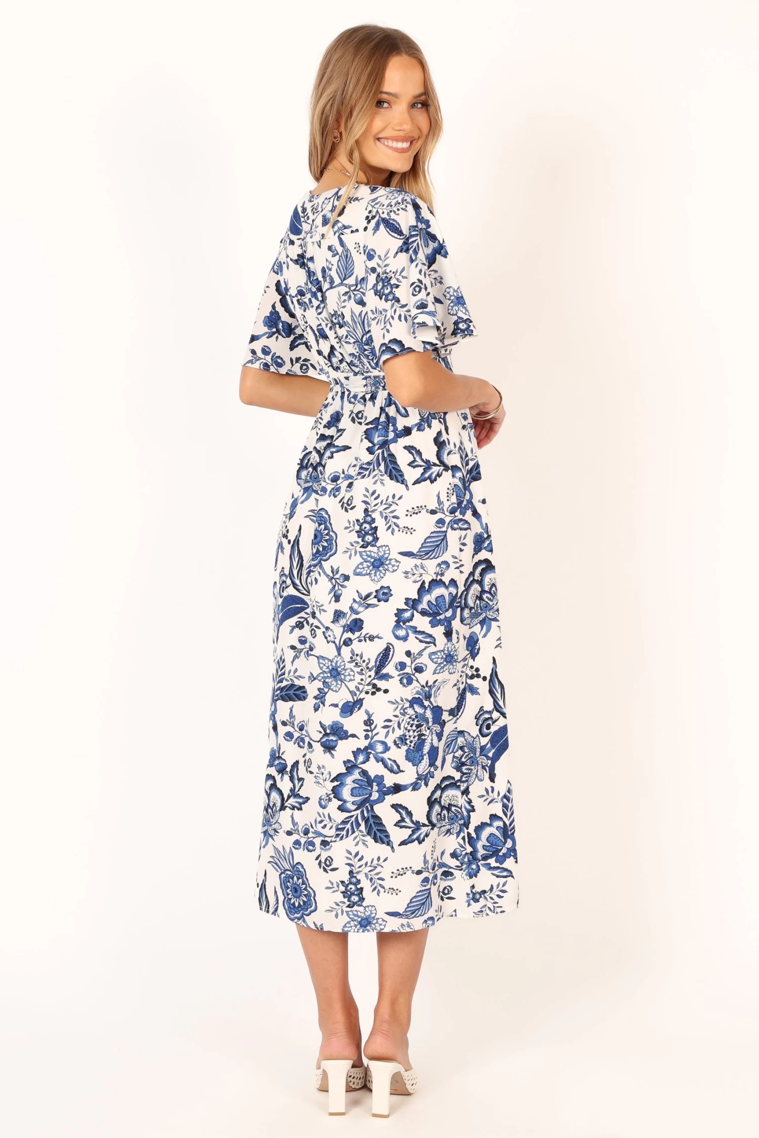 Kaleen Midi Wrap Dress - White Blue - Image 6