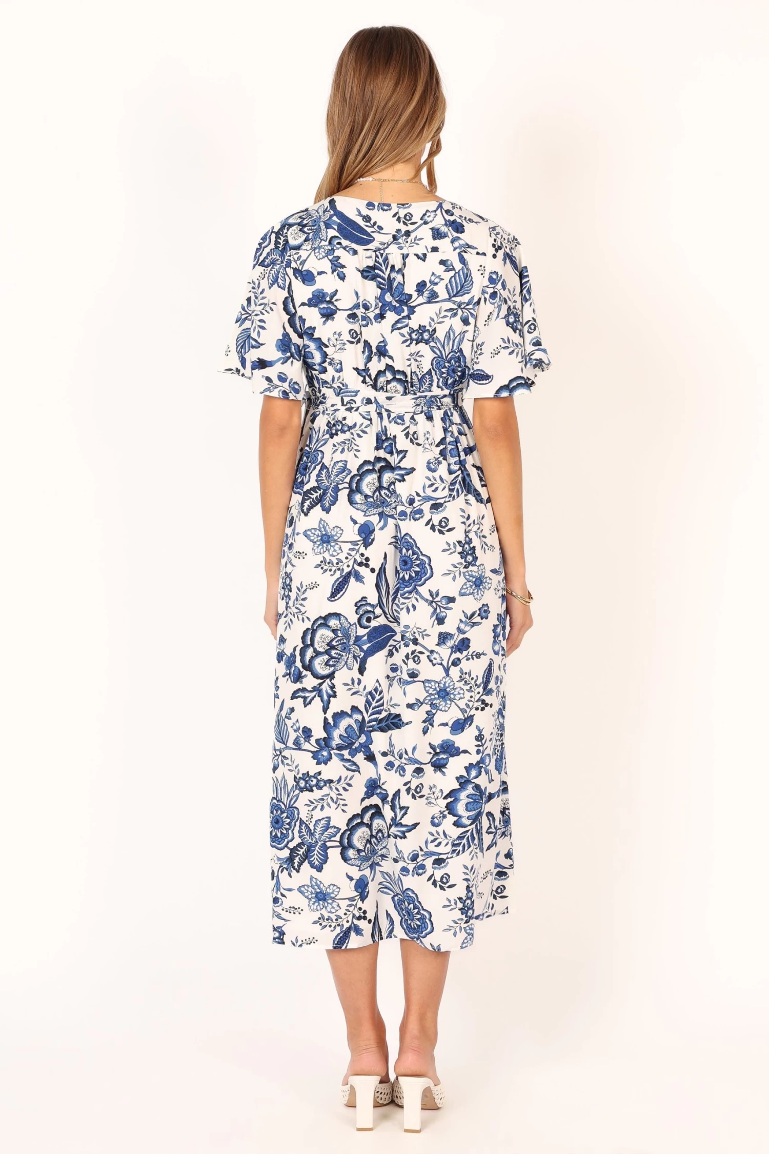 Kaleen Midi Wrap Dress - White Blue - Image 7