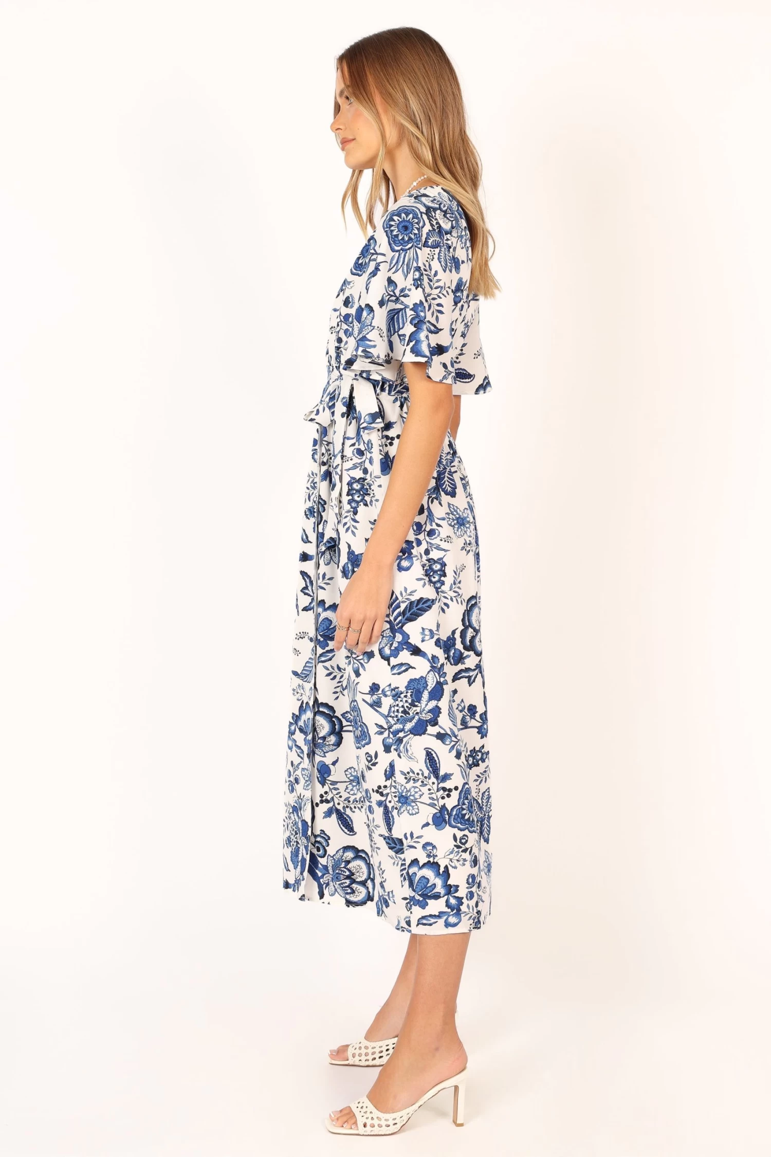 Kaleen Midi Wrap Dress - White Blue - Image 9