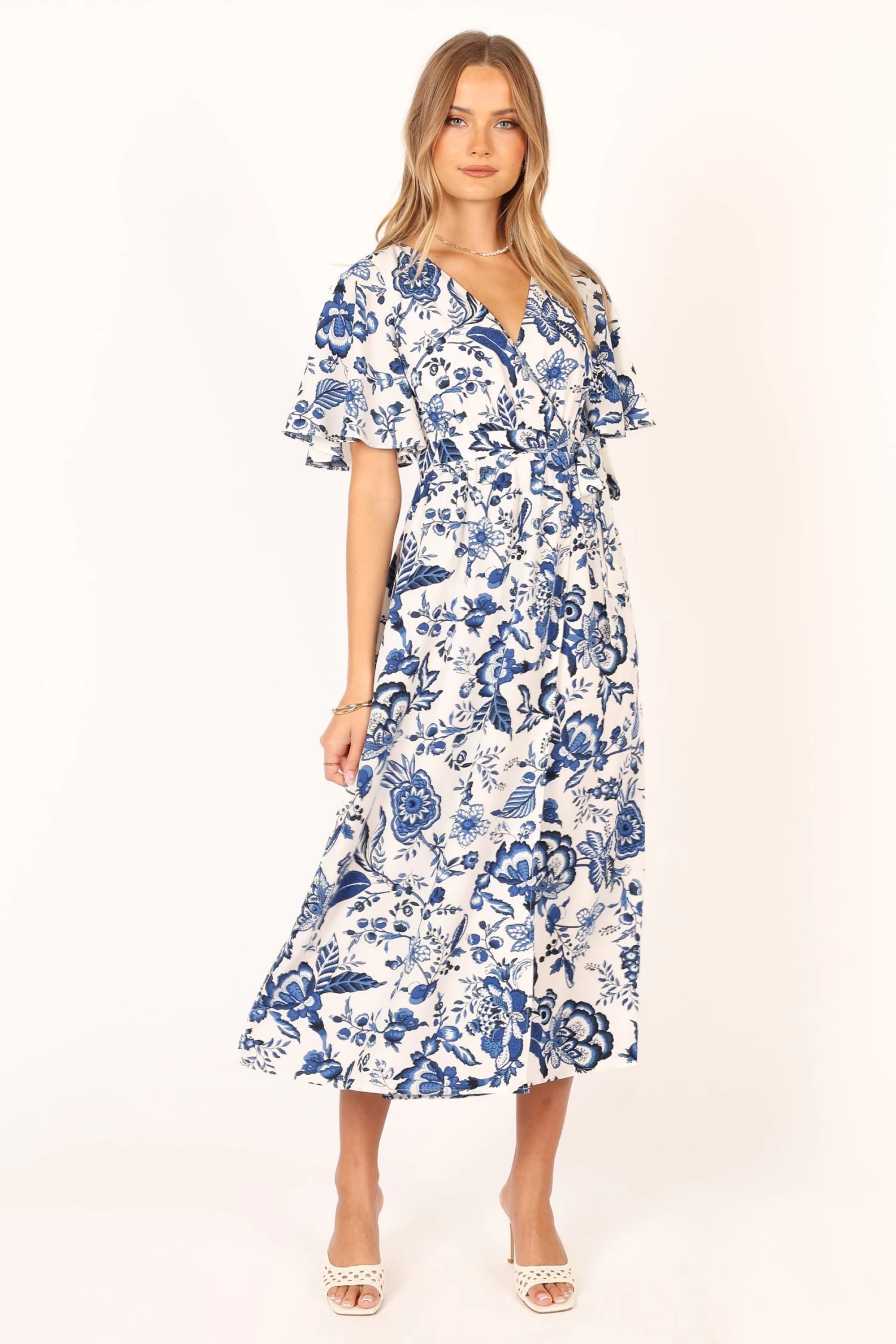 Kaleen Midi Wrap Dress - White Blue - Image 10