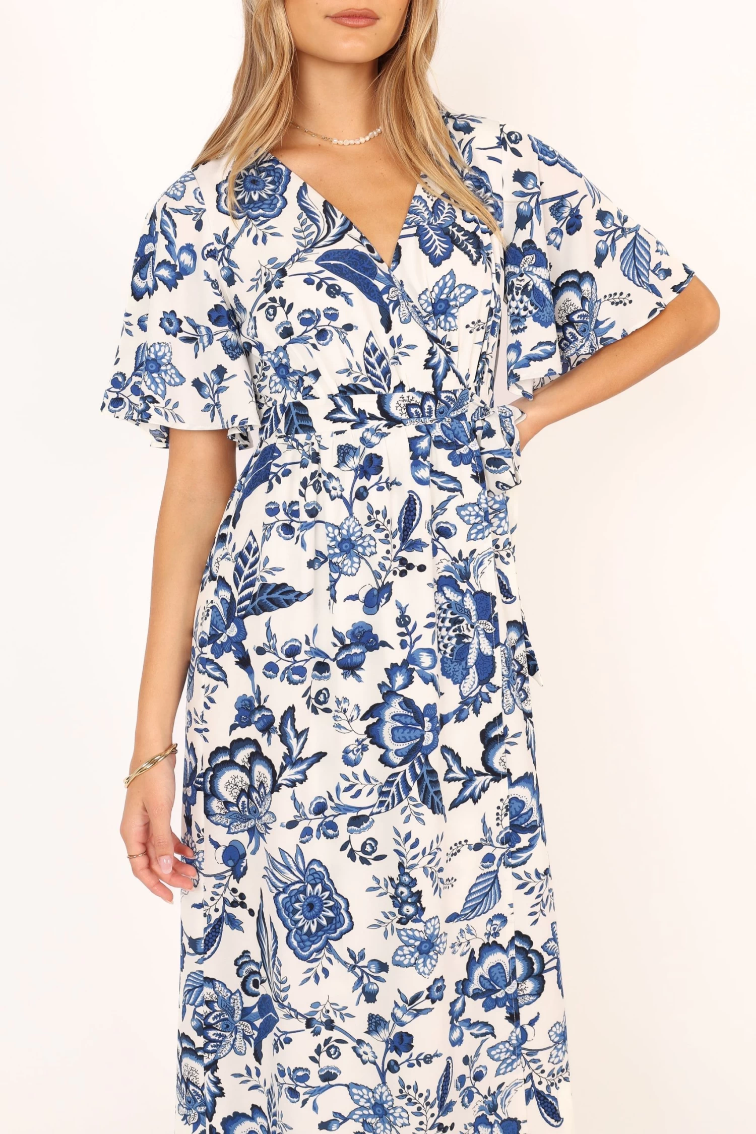 Kaleen Midi Wrap Dress - White Blue - Image 11
