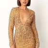 Kelly Long Sleeve Sequin Mini Dress - Gold