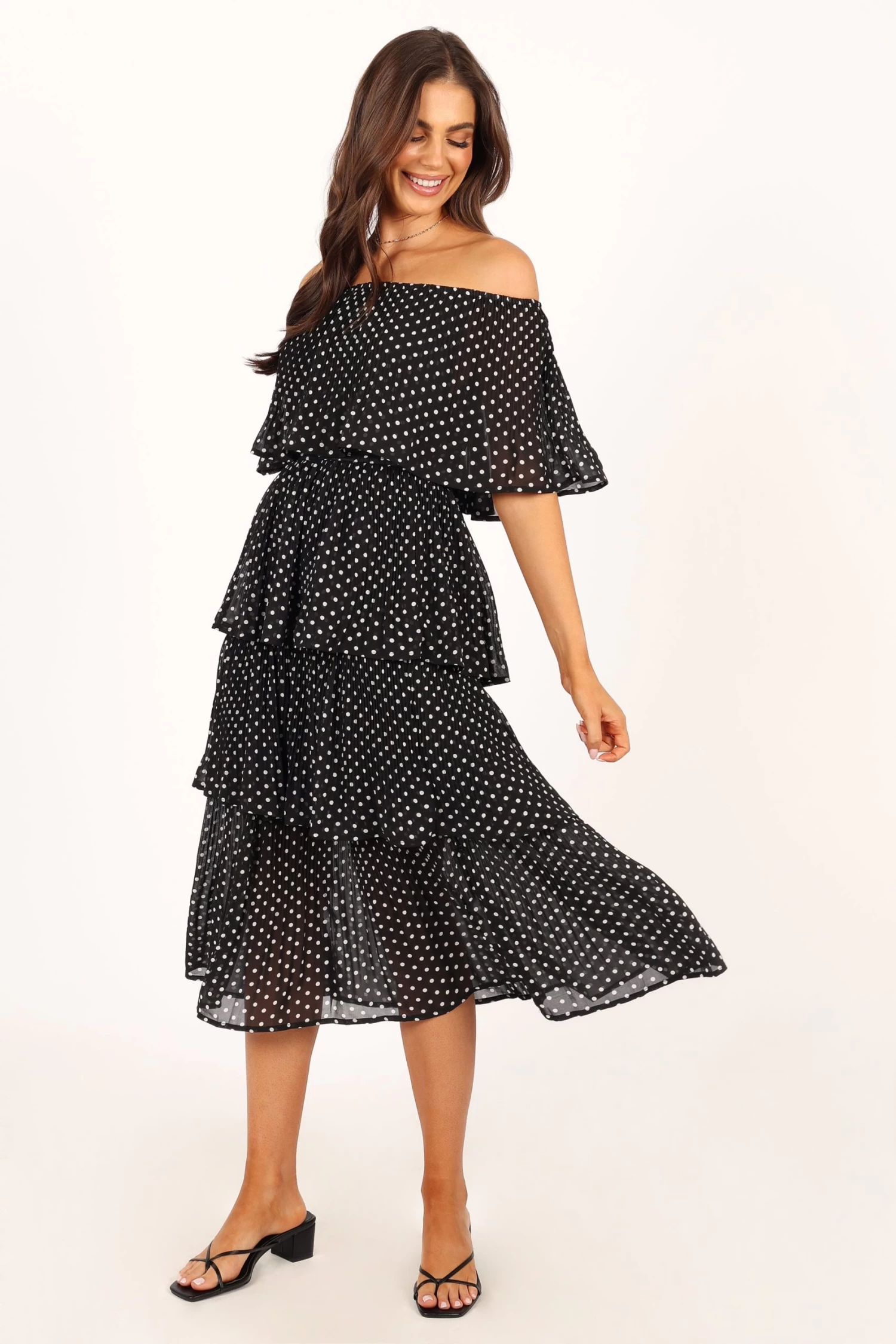 Lilli Tiered Midi Dress - Black White Polka Dot - Image 4