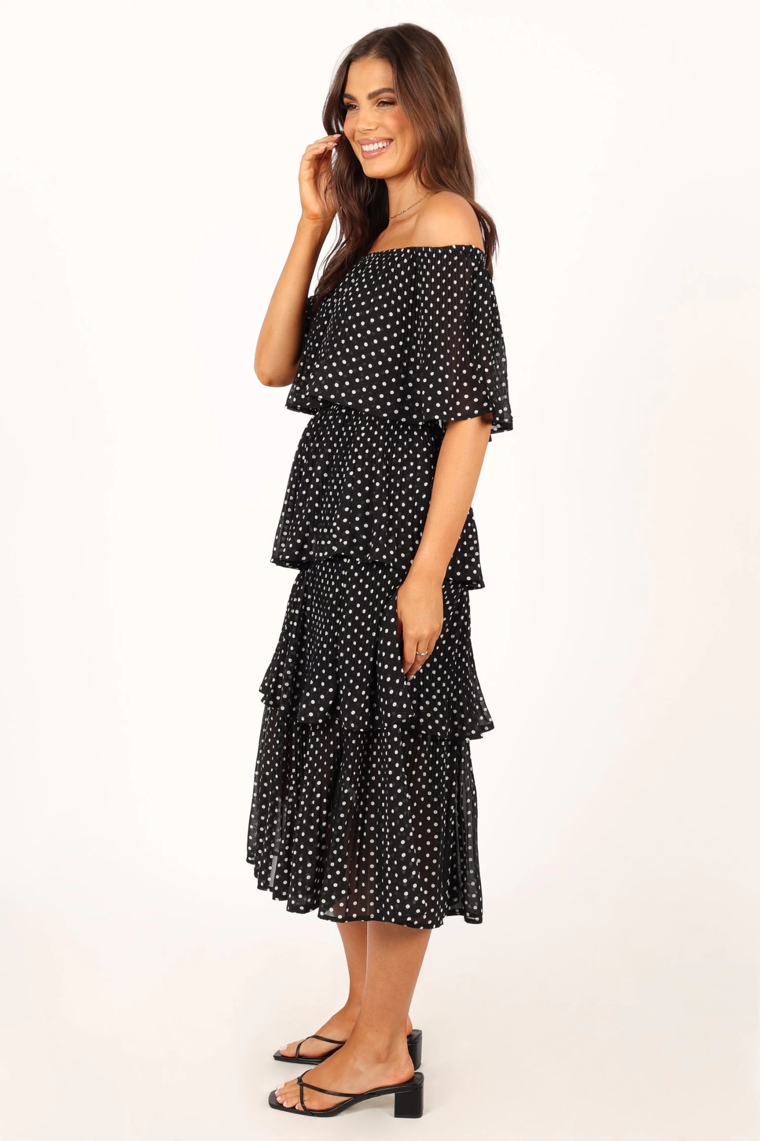 Lilli Tiered Midi Dress - Black White Polka Dot - Image 5