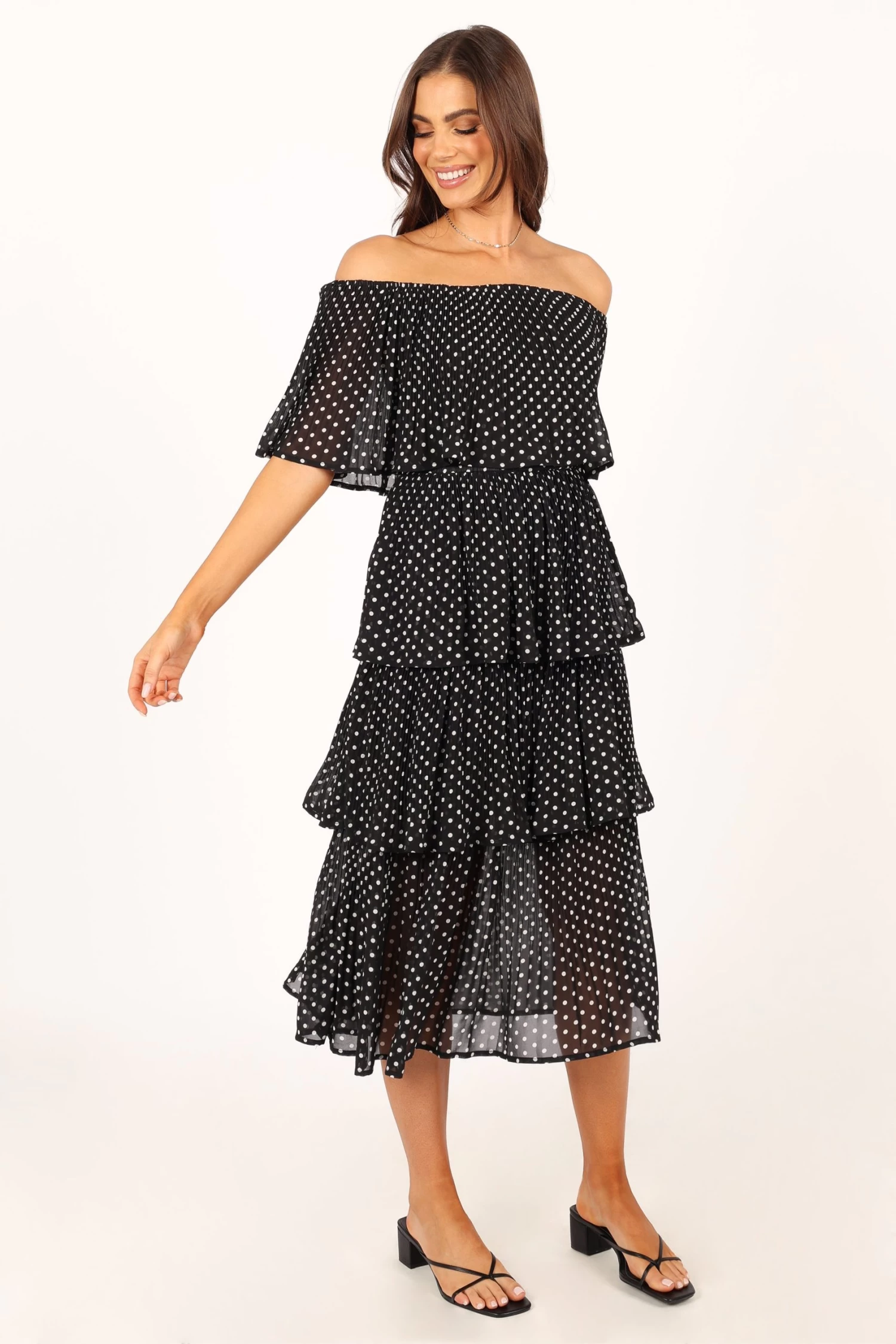 Lilli Tiered Midi Dress - Black White Polka Dot - Image 7