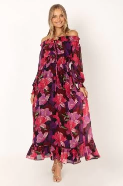 Luanne Off Shoulder Maxi Dress - Purple Floral