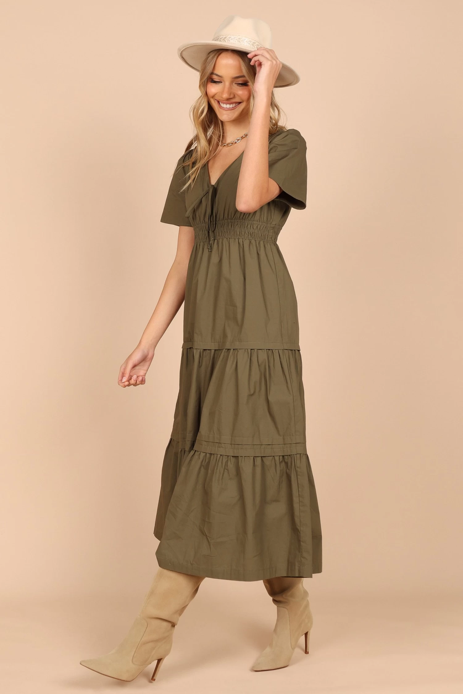 Madelyn Tiered Maxi Dress - Olive