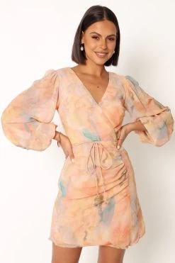 Marie Long Sleeve Mini Dress - Orange Floral