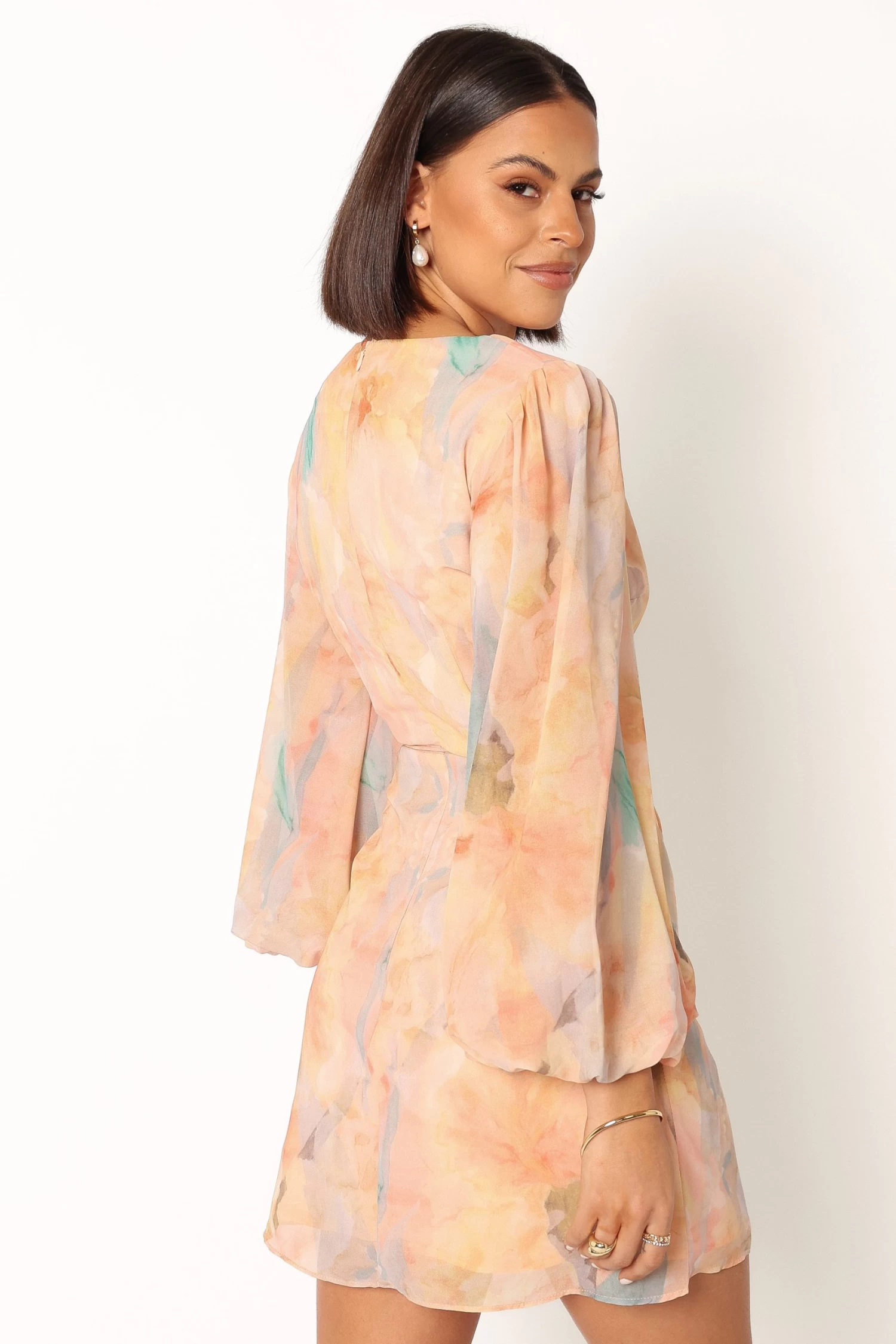 Marie Long Sleeve Mini Dress - Orange Floral - Image 2