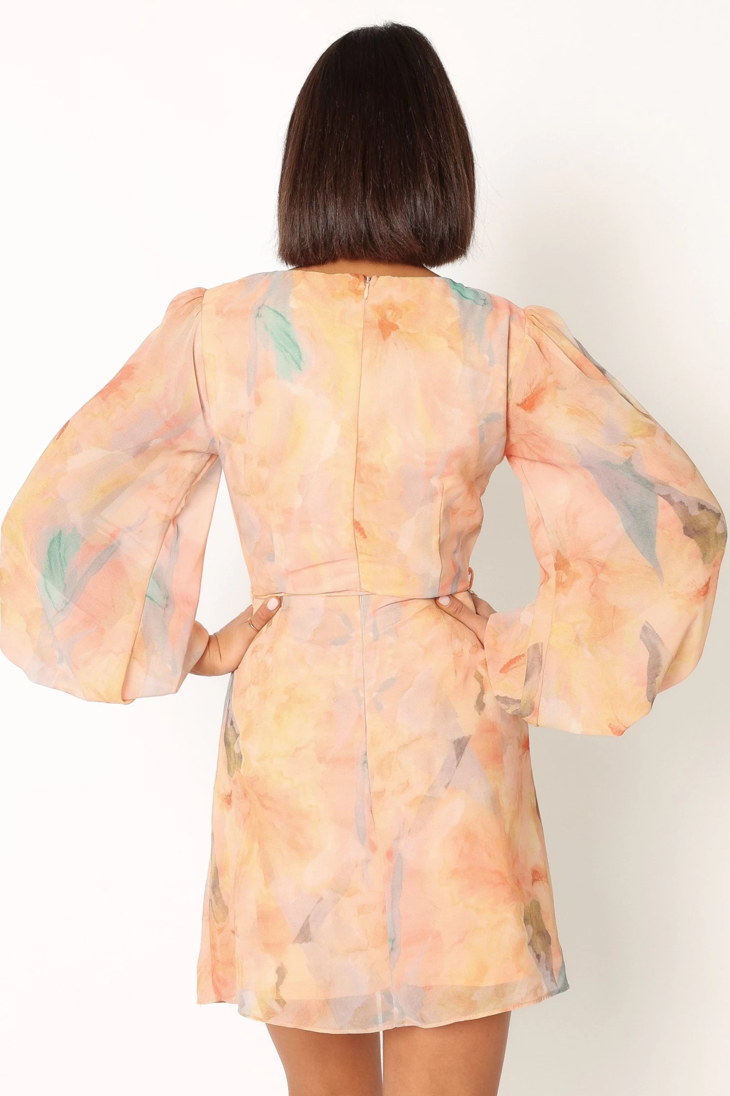 Marie Long Sleeve Mini Dress - Orange Floral - Image 5