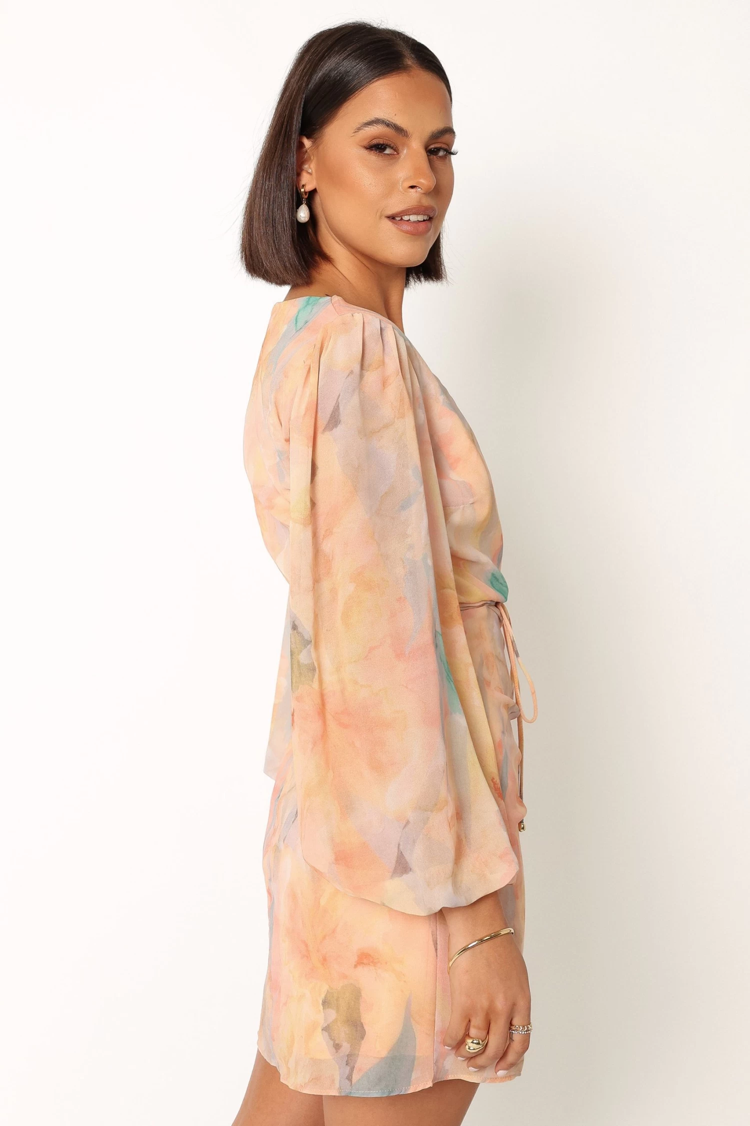 Marie Long Sleeve Mini Dress - Orange Floral - Image 7