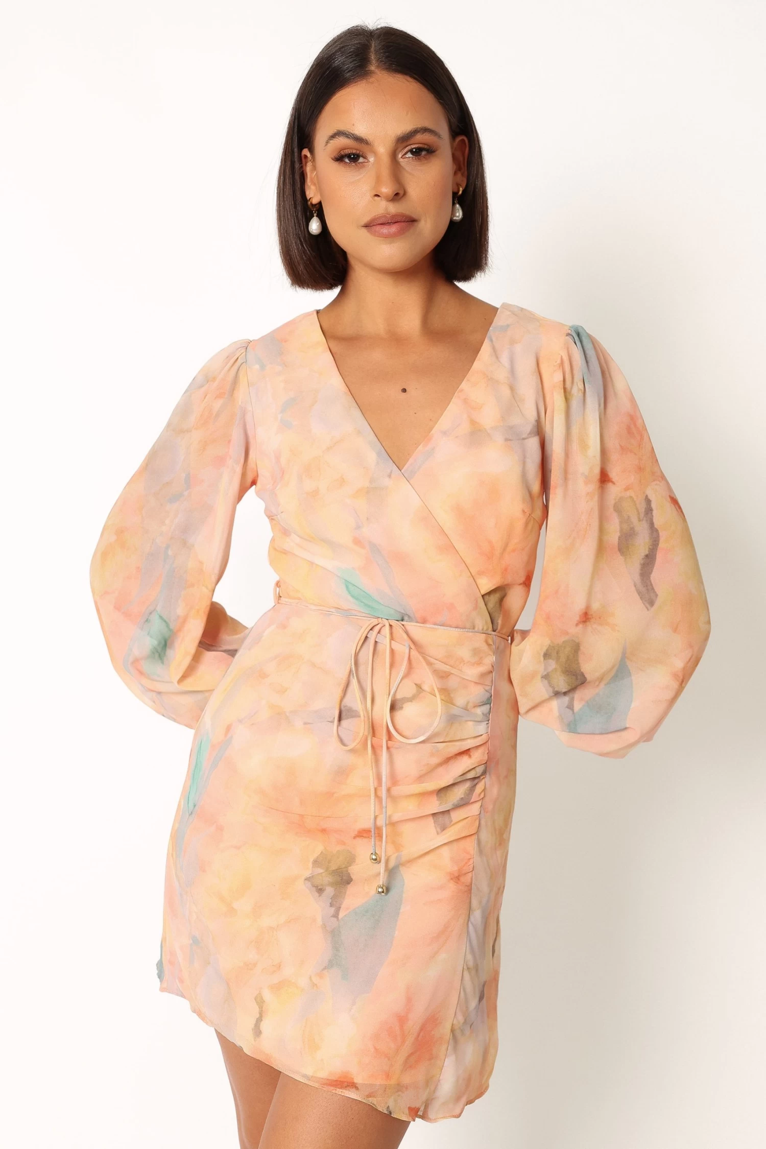 Marie Long Sleeve Mini Dress - Orange Floral - Image 8