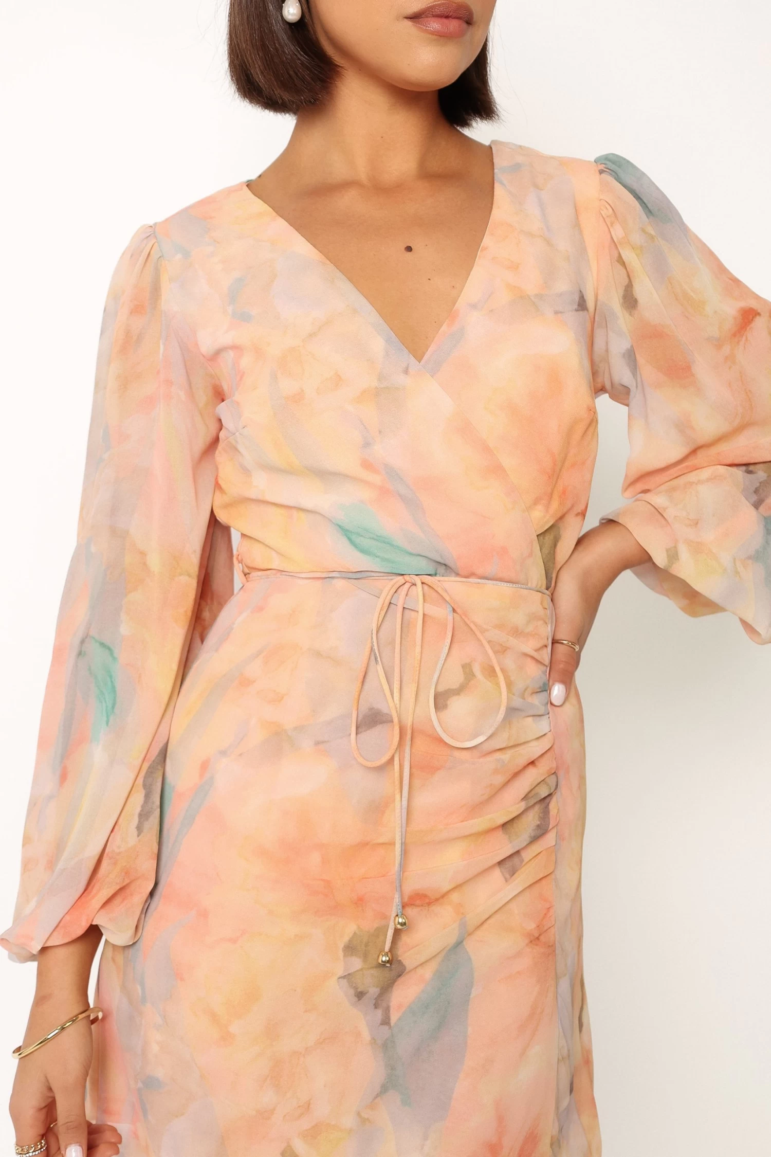 Marie Long Sleeve Mini Dress - Orange Floral - Image 11