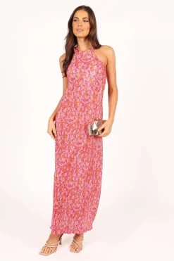 Melody Plisse Halter Maxi Dress - Hot Pink