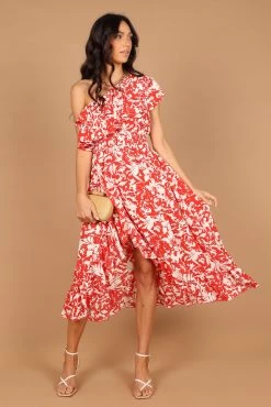 Millie Off Shoulder Tiered Midi Dress - Red Floral