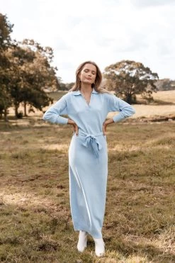 Monday Long Sleeve Maxi Knit Dress - Blue
