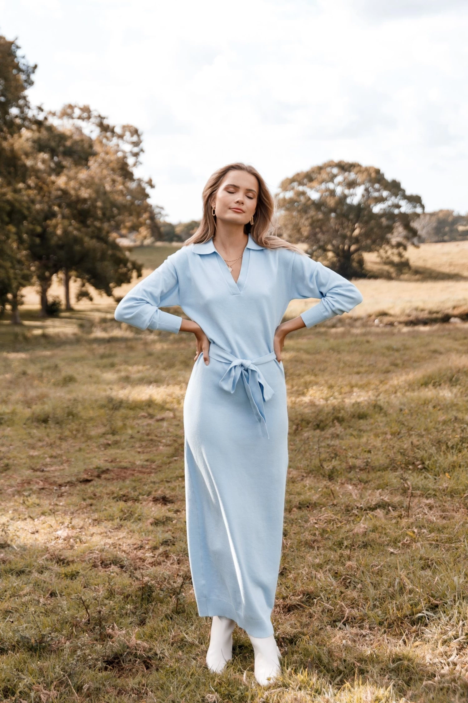 Monday Long Sleeve Maxi Knit Dress - Blue