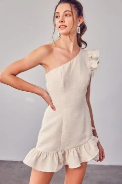 Monet One Shoulder Ruffle Mini Dress - Ivory