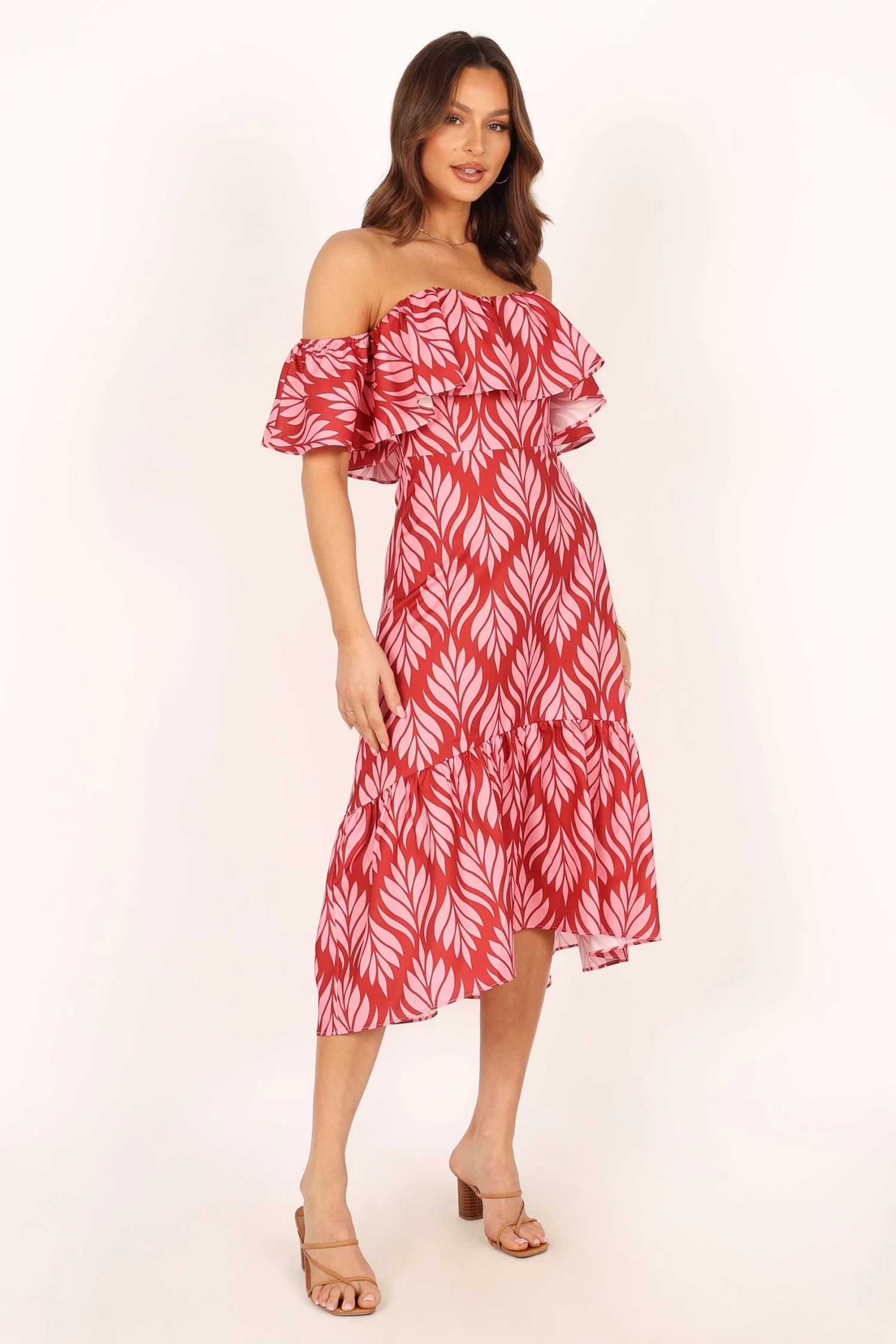 Neoma Strapless Midi Dress - Red Palm Print - Image 3