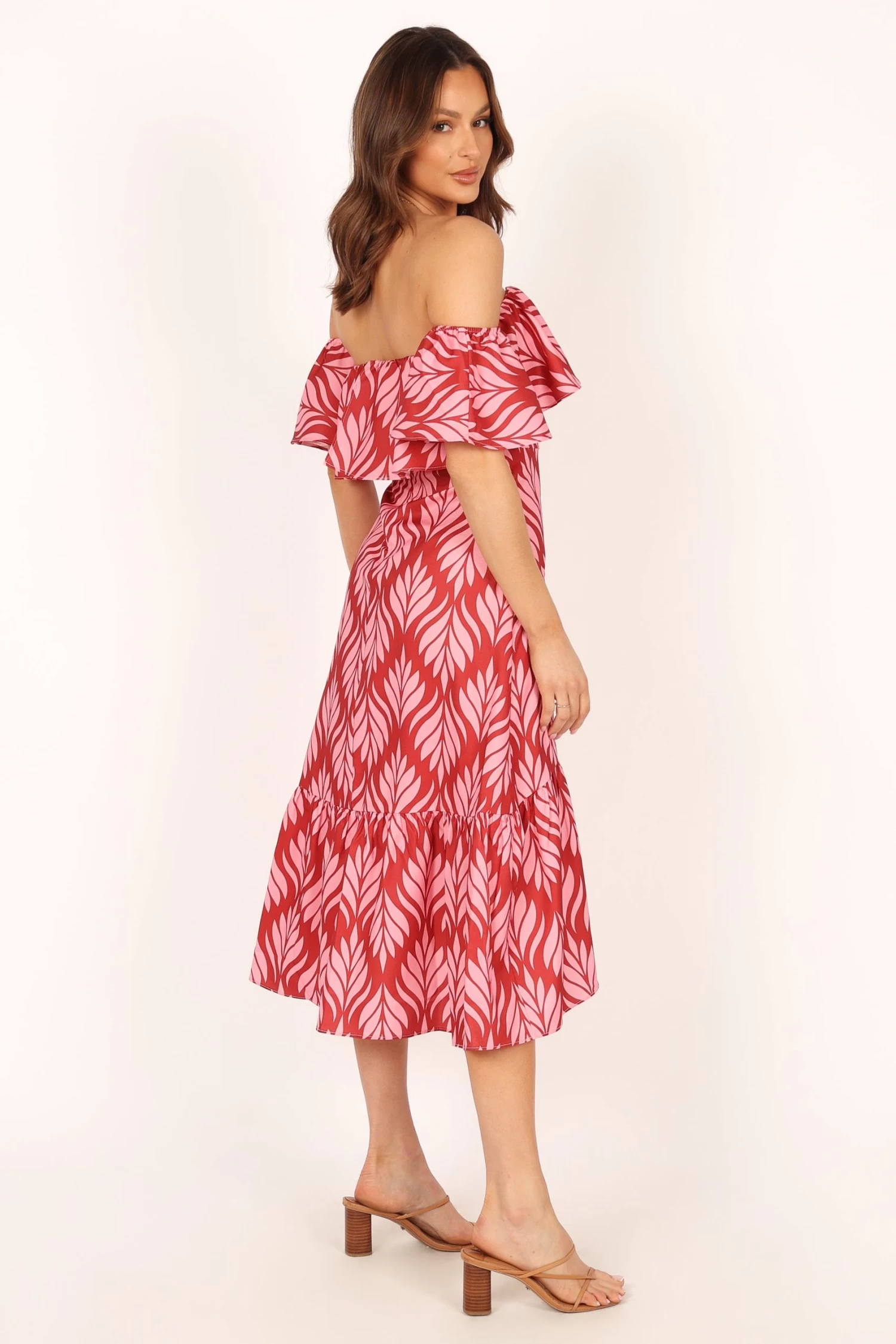 Neoma Strapless Midi Dress - Red Palm Print - Image 5