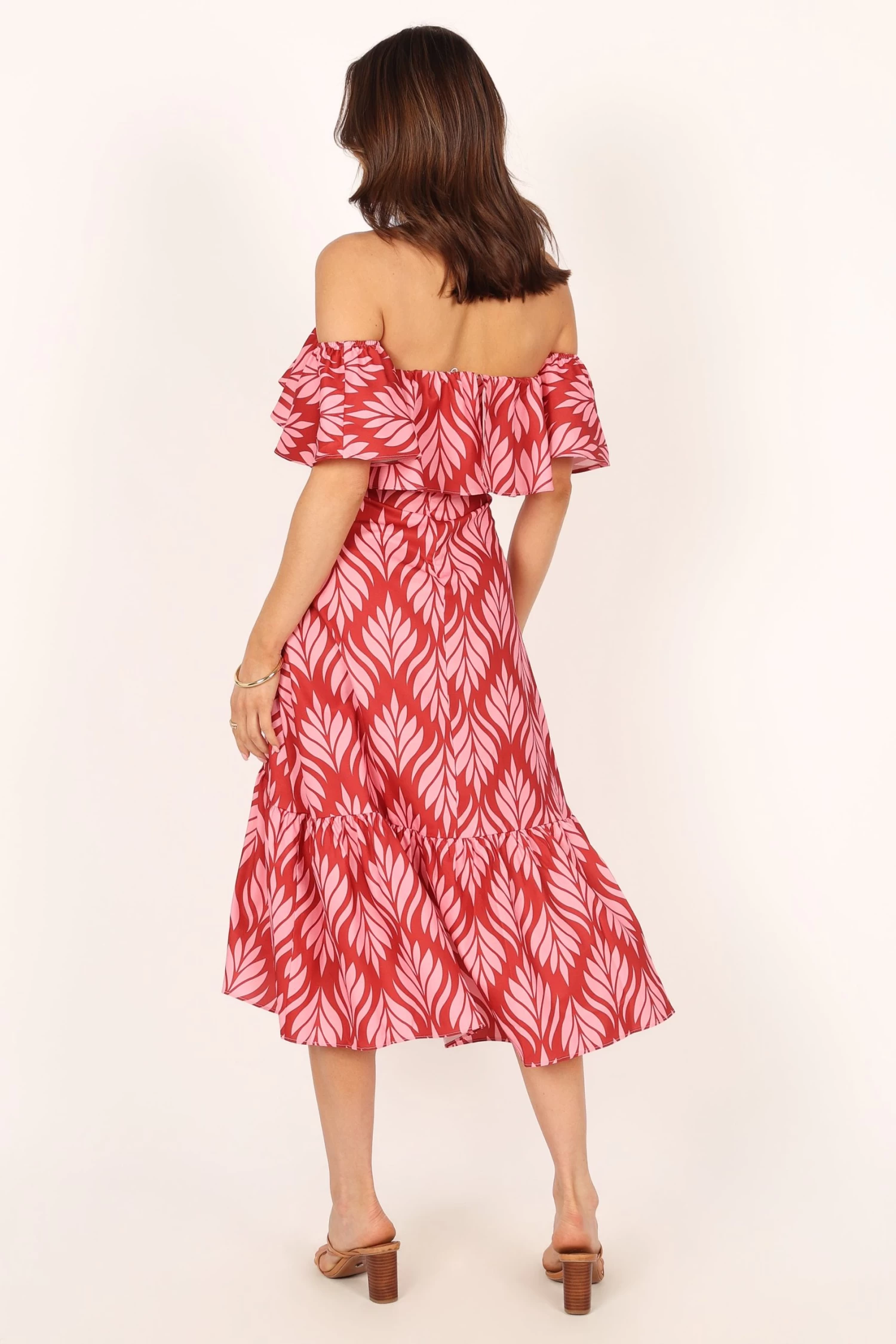 Neoma Strapless Midi Dress - Red Palm Print - Image 6
