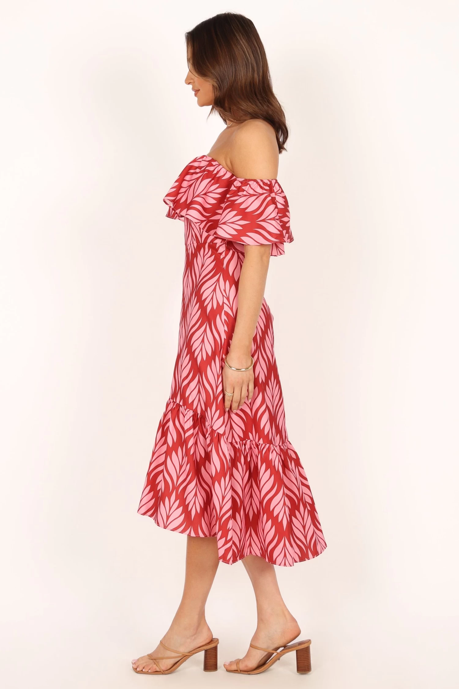 Neoma Strapless Midi Dress - Red Palm Print - Image 7