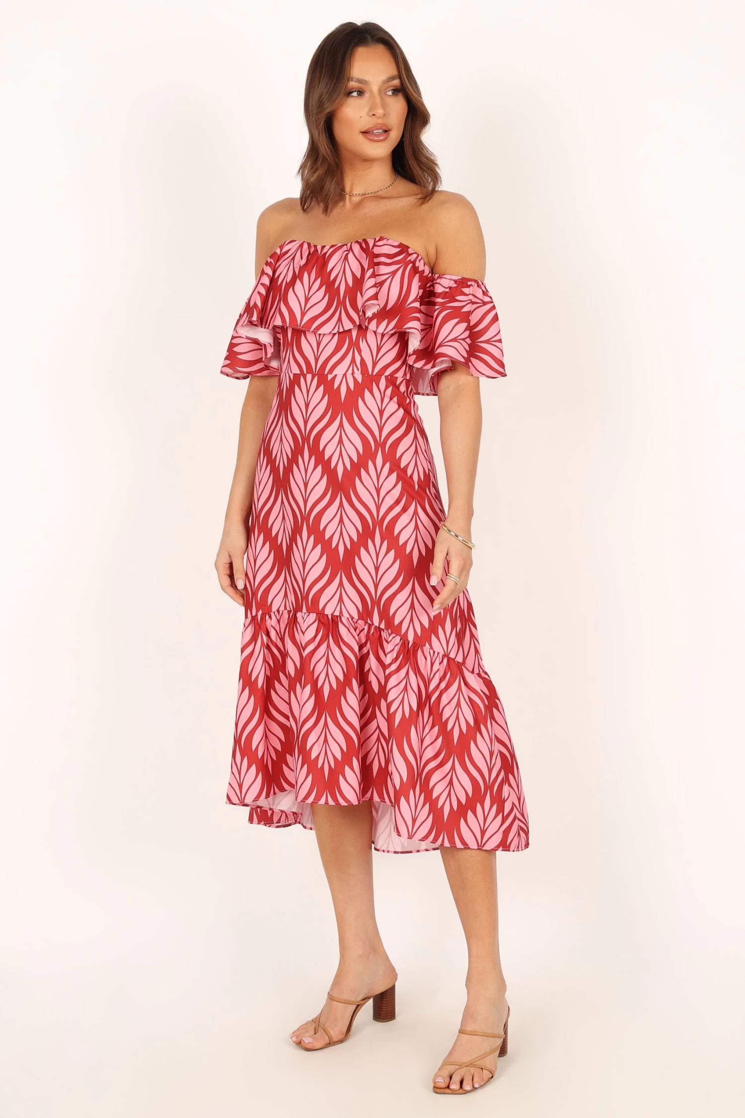 Neoma Strapless Midi Dress - Red Palm Print - Image 8
