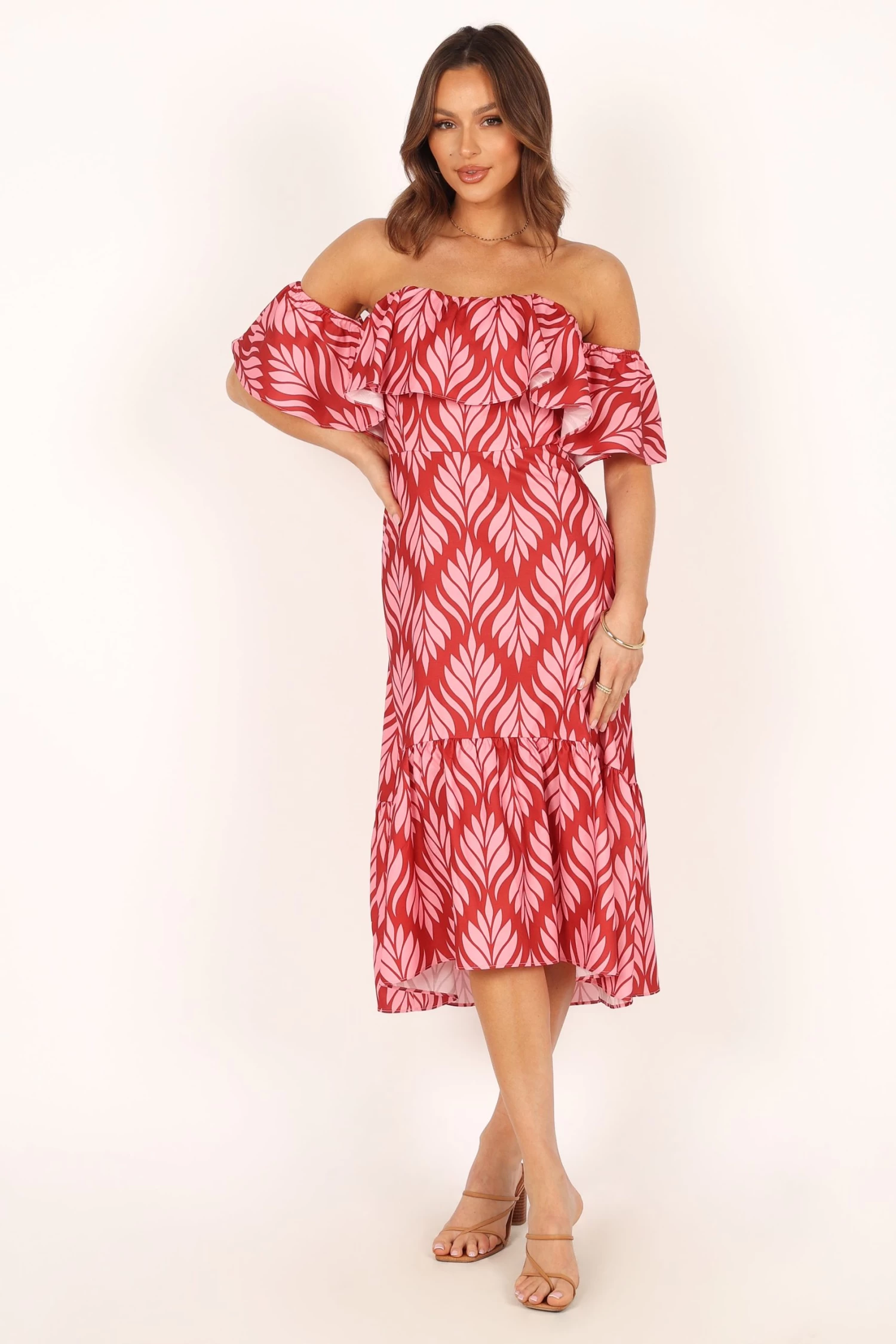 Neoma Strapless Midi Dress - Red Palm Print - Image 9
