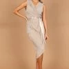 Poitre Pleated Wrap Midi Dress - Champagne