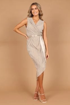 Poitre Pleated Wrap Midi Dress - Champagne
