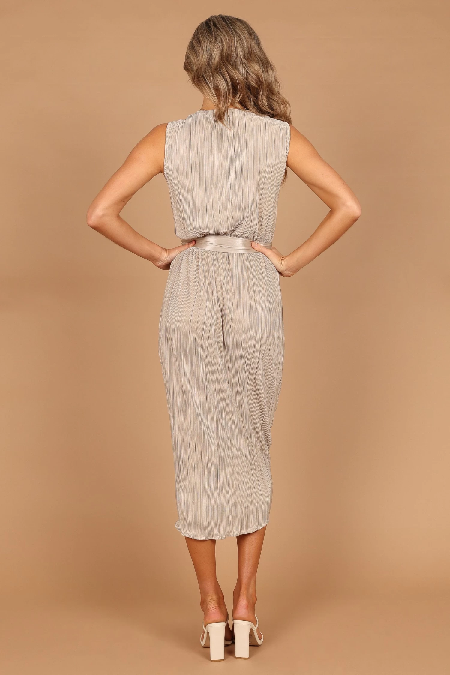 Poitre Pleated Wrap Midi Dress - Champagne - Image 4