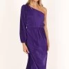 Pontee One Shoulder Pleated Midi Dress - Purple