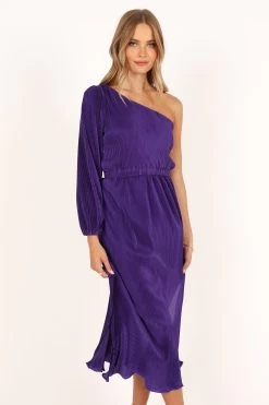Pontee One Shoulder Pleated Midi Dress - Purple