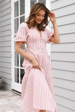 Prairie Midi Dress - Pink Stripe