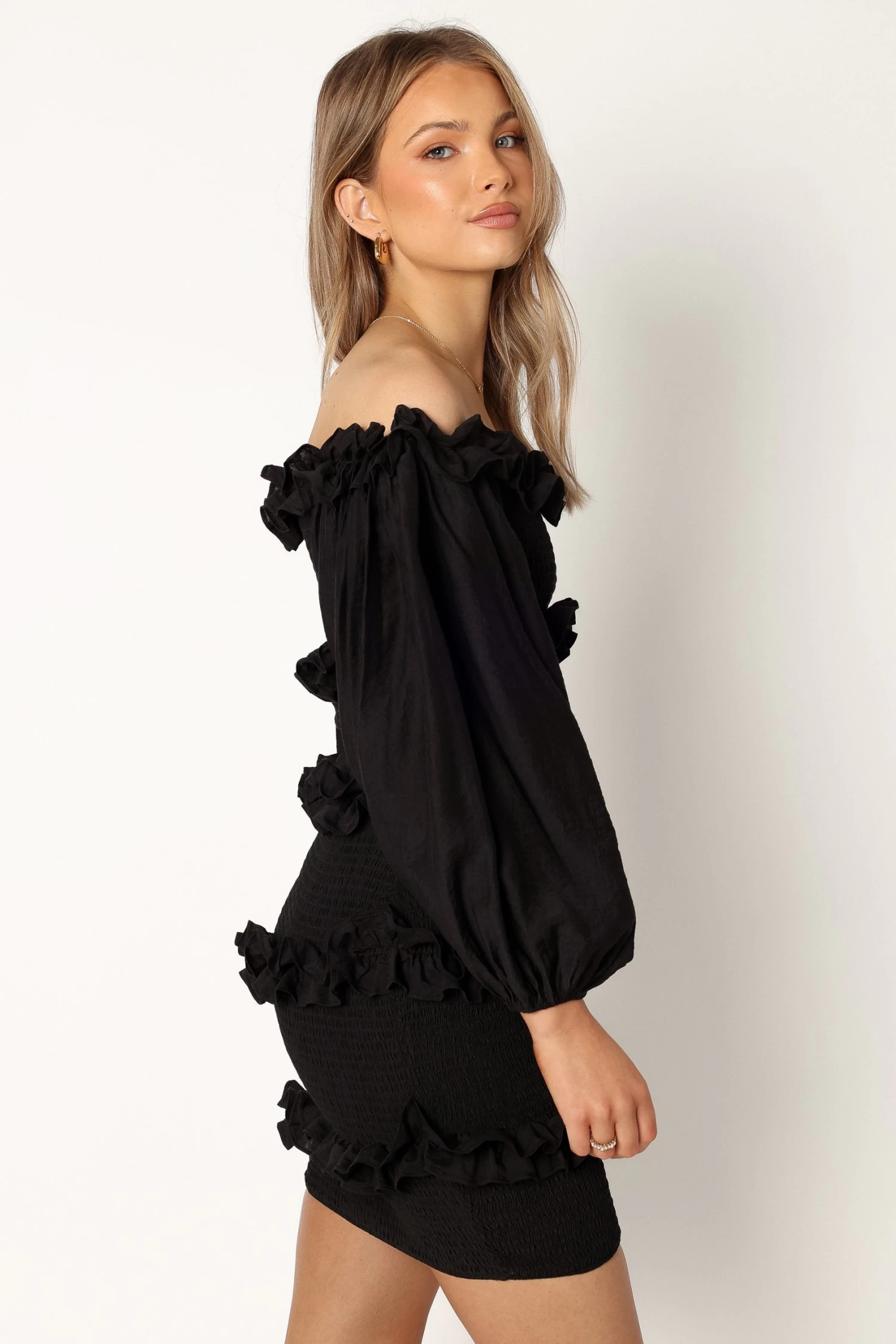 Reba Off Shoulder Mini Dress - Black - Image 3