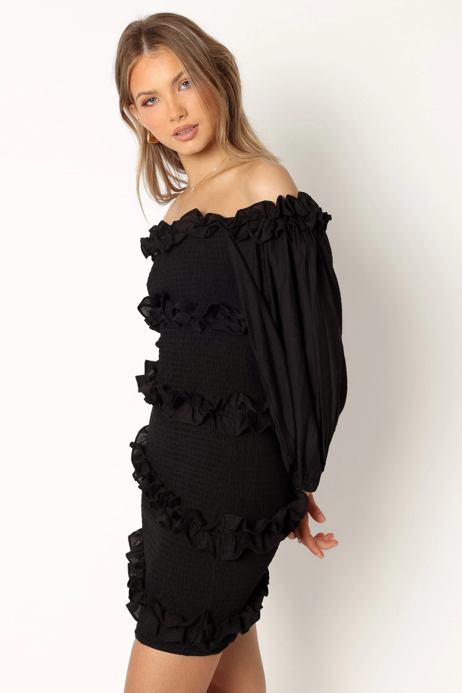 Reba Off Shoulder Mini Dress - Black - Image 4