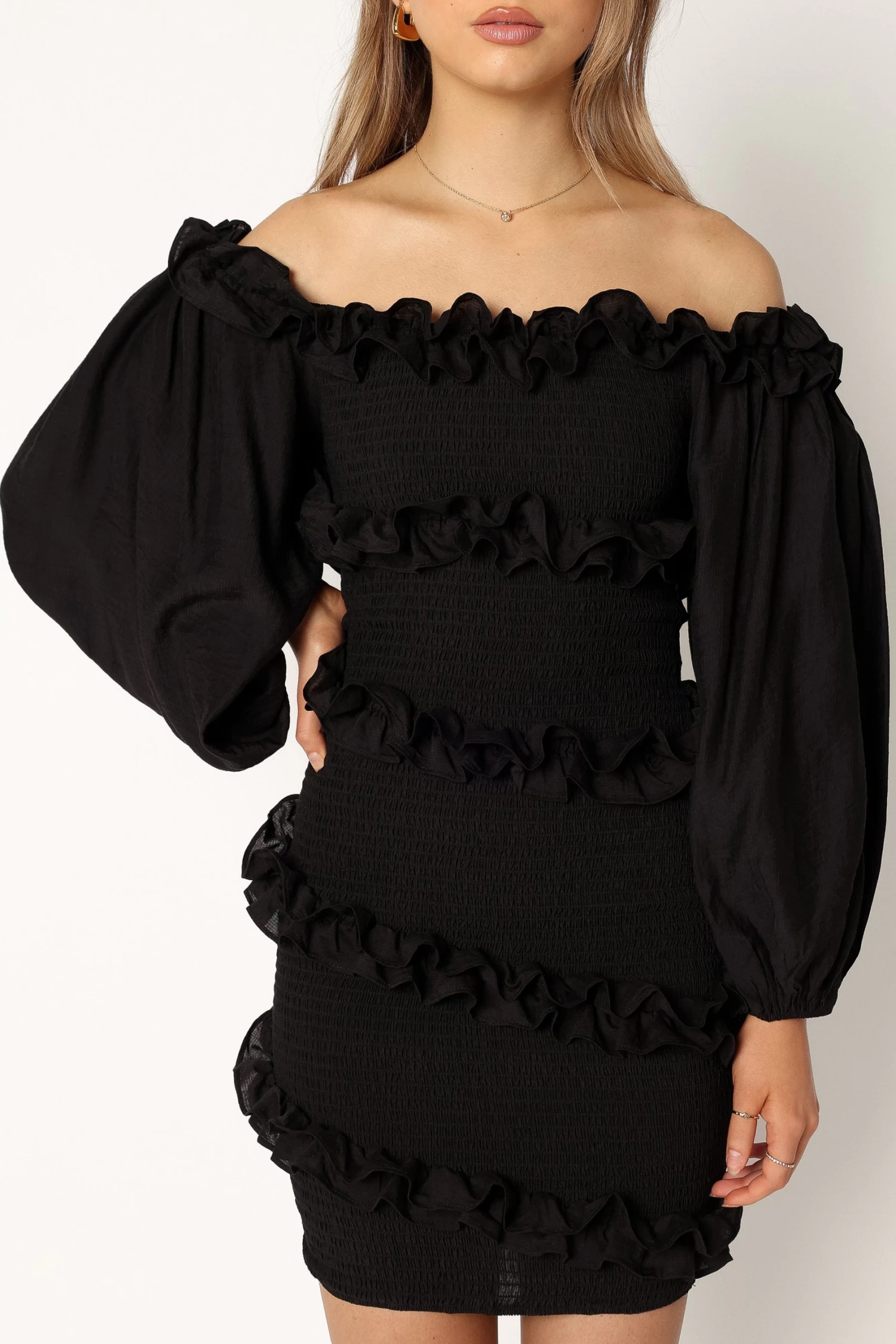 Reba Off Shoulder Mini Dress - Black - Image 5