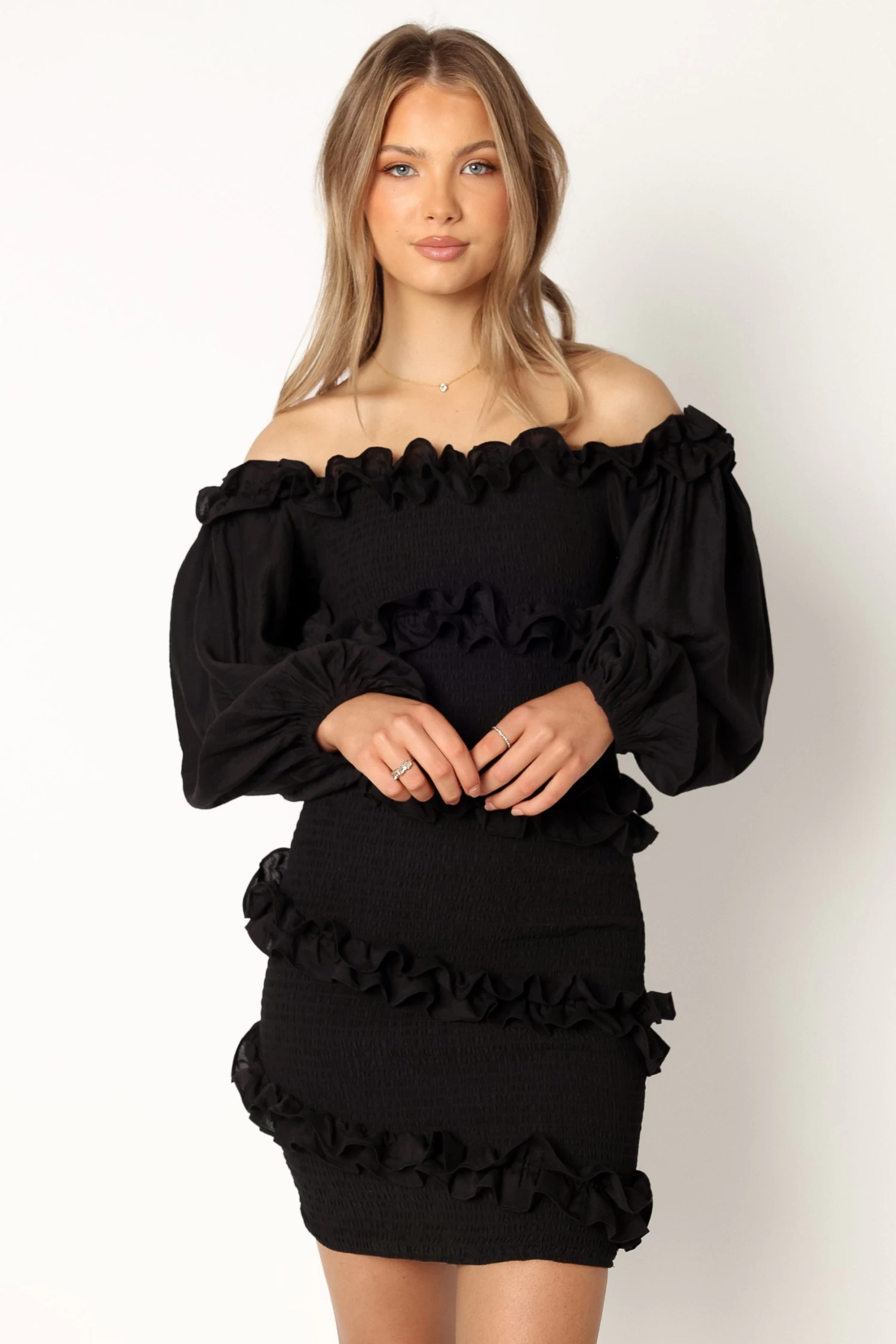 Reba Off Shoulder Mini Dress - Black - Image 7