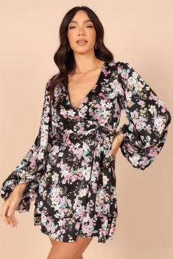 Reine Puff Sleeve Mini Dress - Black Floral
