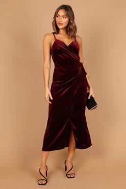 Renarde Wrap Velvet Midi Dress - Wine