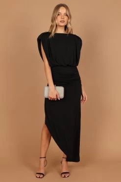 Roma Open Back Drape Midi Dress - Black