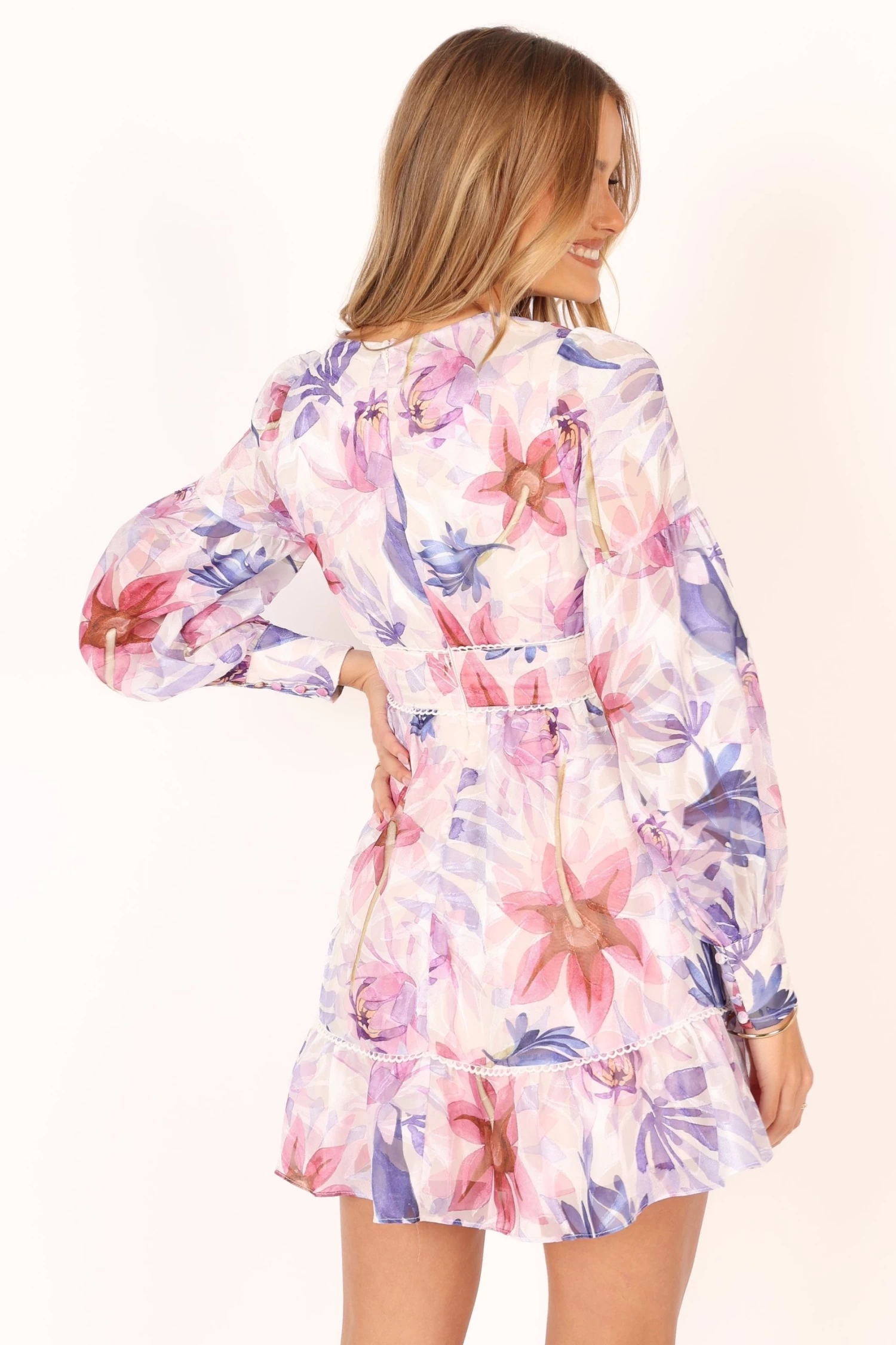 Rume Long Sleeve Mini Dress - Purple Floral - Image 4
