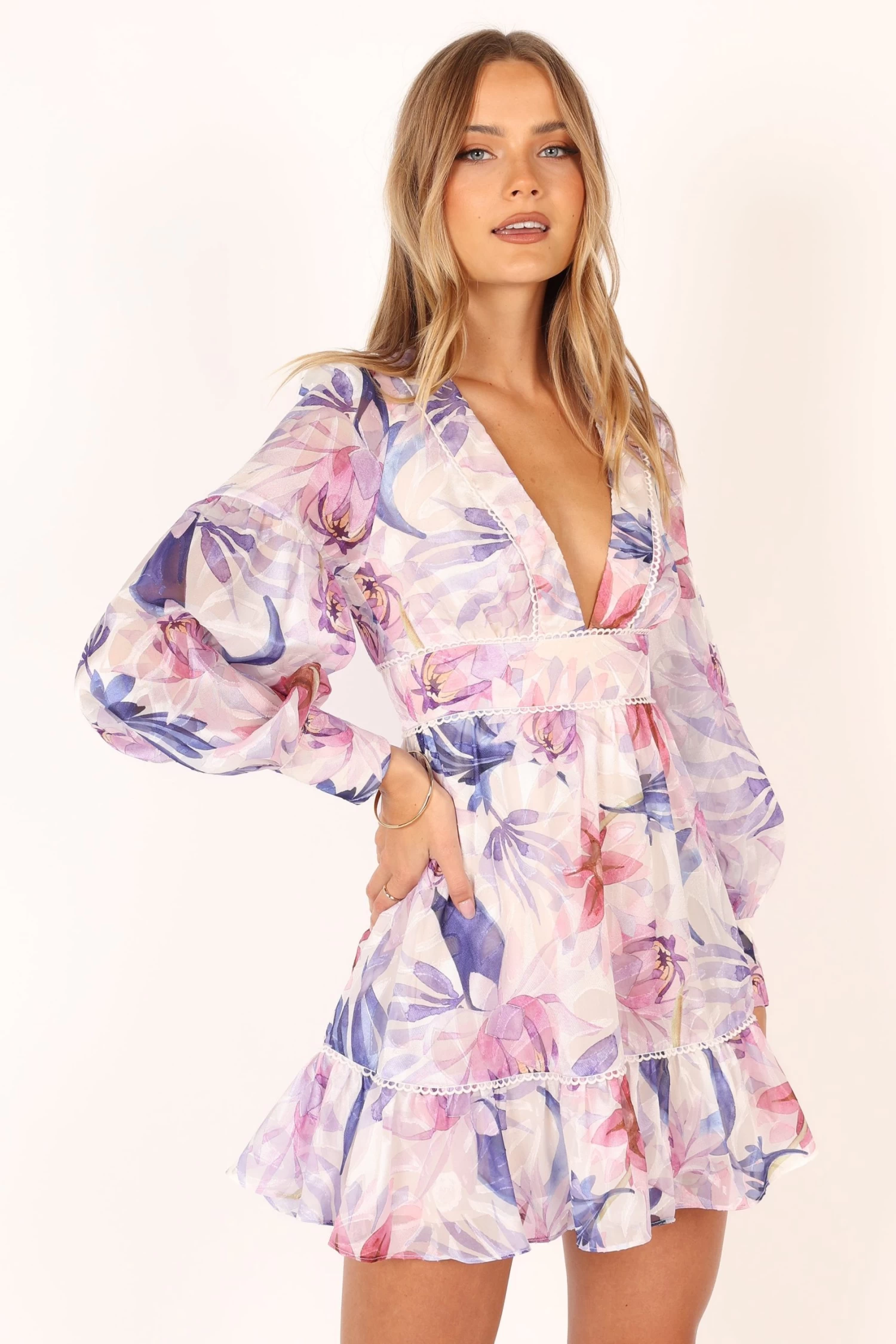 Rume Long Sleeve Mini Dress - Purple Floral - Image 6