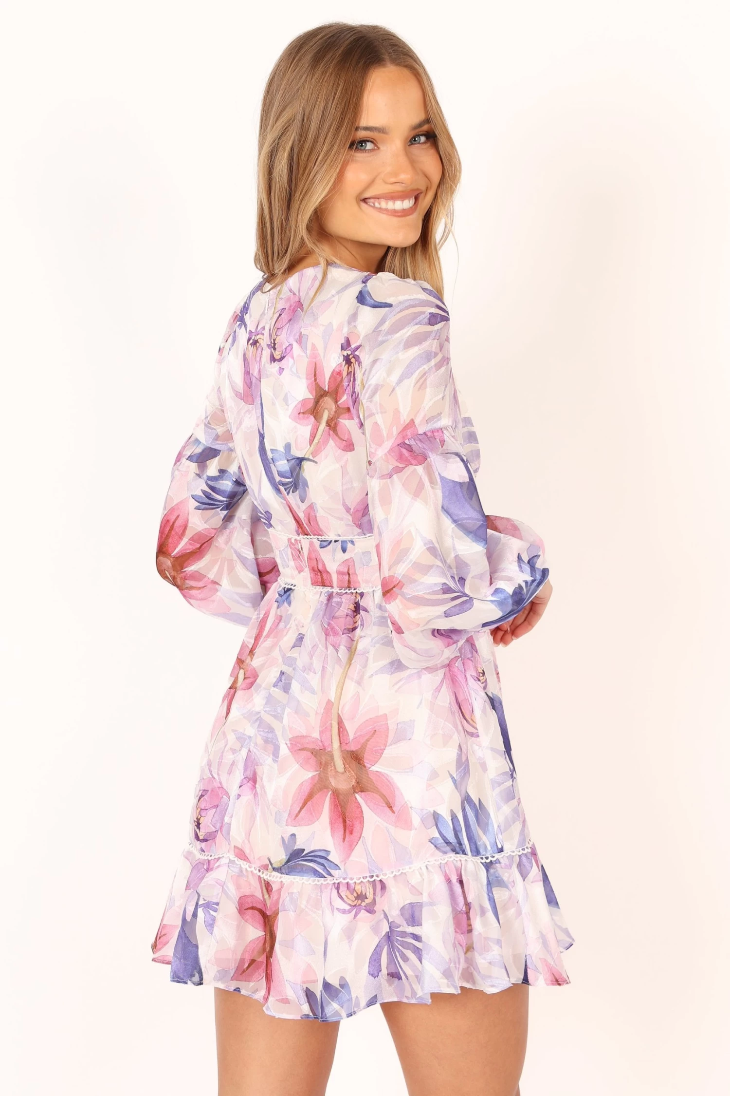 Rume Long Sleeve Mini Dress - Purple Floral - Image 7