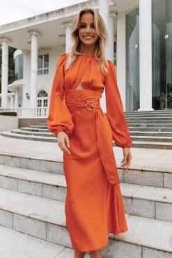 Sanderson Long Sleeve Wrap Maxi Dress - Orange