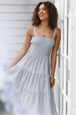 Savannah Midi Dress - Blue Gold Stripe