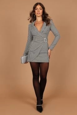 Trinity Embellished Buckle Mini Blazer Dress - Black/White
