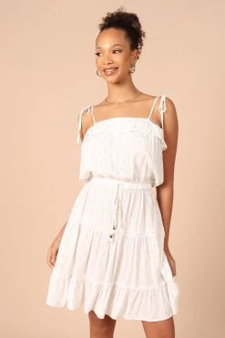 Twist Tie Shoulder Mini Dress - White