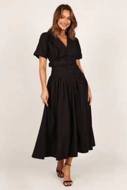 Verse Button Front Midi Dress - Black