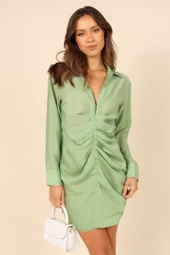Veya Ruched Mini Dress - Green